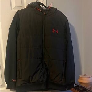 Under Armour Black Hooded Performance Jacket with Red Logo Accents